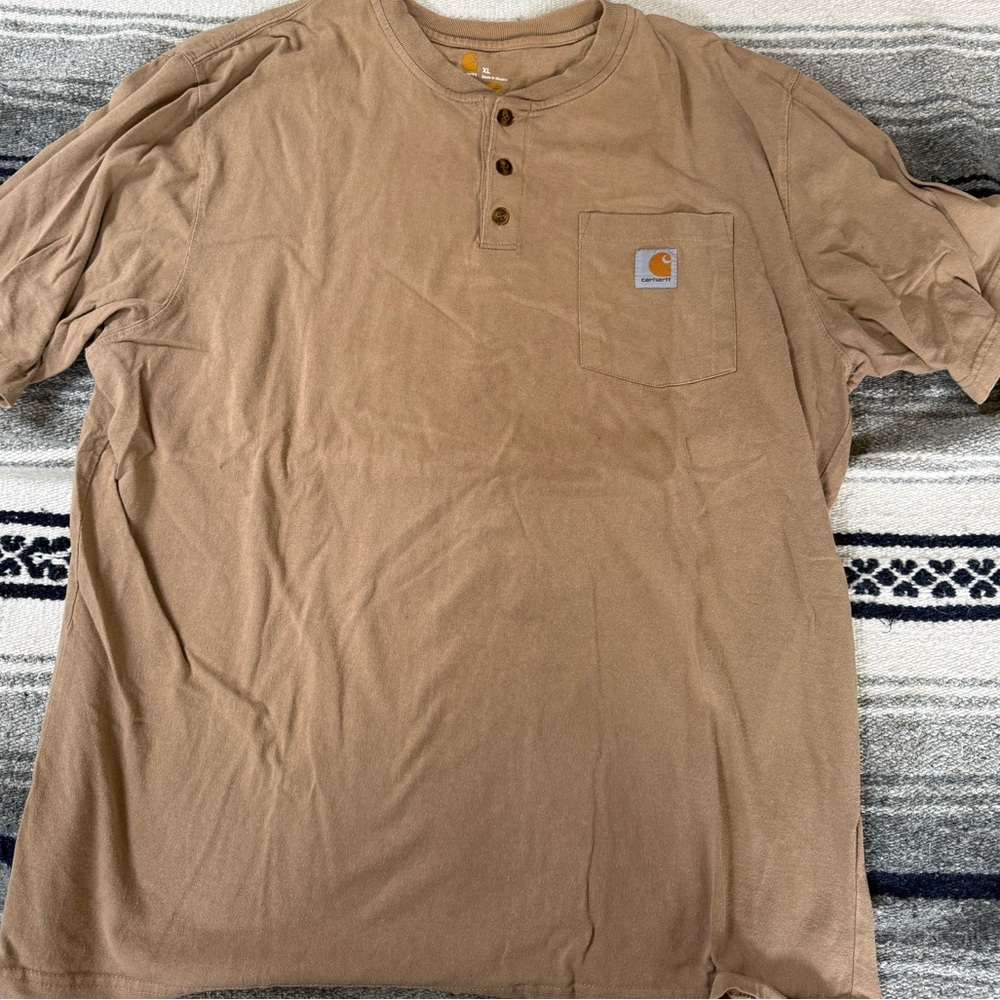 Carhartt Tan Short Sleeve Henley Pocket Tee Size XL